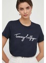 Tommy Hilfiger tricou din bumbac femei, culoarea bleumarin WW0WW41674