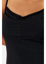Trendyol Curve Black Polka Dot Collar Strap Knitted Blouse