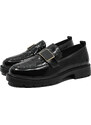 Pantofi loafer dama Pass Collection negri din lac cu detaliu croco OTR440001
