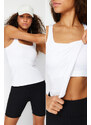 Trendyol White Gathering 2 Layer Padded Sports Bra Square Neck Knitted Sports Top/Blouse