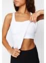 Trendyol White Gathering 2 Layer Padded Sports Bra Square Neck Knitted Sports Top/Blouse