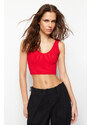 Trendyol Red Ribbed V-Neck Super Crop Stretchy Knitted Undershirt