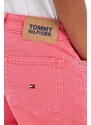 Tommy Hilfiger pantaloni scurti din denim pentru copii culoarea portocaliu, neted