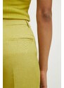 Medicine pantaloni din amestec de in culoarea verde, lat, high waist