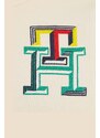 Tommy Hilfiger hanorac de bumbac pentru copii culoarea bej, cu glugă, cu imprimeu