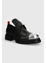 424 pantofi de piele Derby barbati, culoarea negru, FF4SMQ50AP-PE001.999