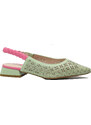 Pantofi dama Feeling decupati verde cu roz, din piele naturala FLG2449