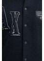 Armani Exchange jacheta bomber din amestec de lana culoarea albastru marin, de tranzitie