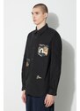 Evisu cămașă din bumbac Brocade Pocket bărbați, culoarea negru, cu guler clasic, regular, 2EAHTM3SL7036RXCT