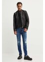 HUGO geaca de piele barbati, culoarea negru, de tranzitie, 50516869