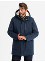 Ombre Jachetă lungă sherpa parka pentru bărbați – albastru marin V2 OM-JALJ-0181