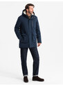 Ombre Jachetă lungă sherpa parka pentru bărbați – albastru marin V2 OM-JALJ-0181