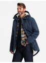 Ombre Jachetă lungă sherpa parka pentru bărbați – albastru marin V2 OM-JALJ-0181