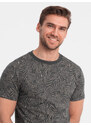 Ombre Tricou bărbătesc cu imprimeu complet în frunze de palmier - grafit V4 OM-TSFP-0182