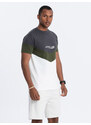 Ombre Tricou tricolor din bumbac pentru bărbați cu logo - grafit/olive V9 S1747