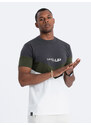 Ombre Tricou tricolor din bumbac pentru bărbați cu logo - grafit/olive V9 S1747