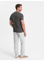 Ombre Tricou bărbătesc cu imprimeu complet în frunze de palmier - grafit V4 OM-TSFP-0182