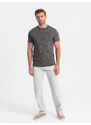 Ombre Tricou bărbătesc cu imprimeu complet în frunze de palmier - grafit V4 OM-TSFP-0182