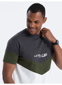Ombre Tricou tricolor din bumbac pentru bărbați cu logo - grafit/olive V9 S1747