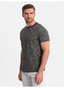 Ombre Tricou bărbătesc cu imprimeu complet în frunze de palmier - grafit V4 OM-TSFP-0182