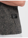 Ombre Tricou bărbătesc cu imprimeu complet în frunze de palmier - grafit V4 OM-TSFP-0182