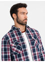 Ombre Cămașă bărbătească din flanelă cu buzunare cu nasturi - roșu și bleumarin OM-SHCS-0137