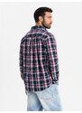 Ombre Cămașă bărbătească din flanelă cu buzunare cu nasturi - roșu și bleumarin OM-SHCS-0137