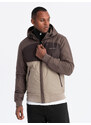Ombre Jachetă sport ușoară colorată pentru bărbați cu fleece - bej și maro închis V19 OM-JANP-0194