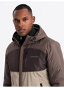 Ombre Jachetă sport ușoară colorată pentru bărbați cu fleece - bej și maro închis V19 OM-JANP-0194