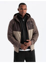 Ombre Jachetă sport ușoară colorată pentru bărbați cu fleece - bej și maro închis V19 OM-JANP-0194
