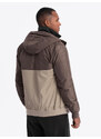 Ombre Jachetă sport ușoară colorată pentru bărbați cu fleece - bej și maro închis V19 OM-JANP-0194
