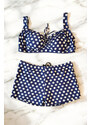 embody Costum de baie 2 piese, marime mare, slipi tip pantaloni scurti, sutien bustiera, bleumarin dots 7128