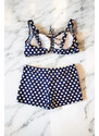 embody Costum de baie 2 piese, marime mare, slipi tip pantaloni scurti, sutien bustiera, bleumarin dots 7128