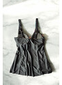 embody Costum de baie marime mare, tankini, 2 piese, fusta si pantaloni scurti, yellow flowers w139