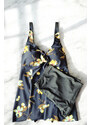 embody Costum de baie marime mare, tankini, 2 piese, fusta si pantaloni scurti, yellow flowers w139