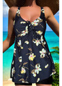 embody Costum de baie marime mare, tankini, 2 piese, fusta si pantaloni scurti, yellow flowers w139