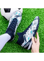 Ghete de fotbal MBrands, 8.4 cu glezna pentru teren sintetic, culoare alb cu negru