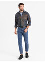 Ombre Cămașă de flanelă cu carouri SLIM FIT pentru bărbați - albastru marin și portocaliu V1 OM-SHCS-0145