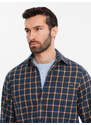 Ombre Cămașă de flanelă cu carouri SLIM FIT pentru bărbați - albastru marin și portocaliu V1 OM-SHCS-0145