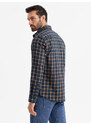 Ombre Cămașă de flanelă cu carouri SLIM FIT pentru bărbați - albastru marin și portocaliu V1 OM-SHCS-0145