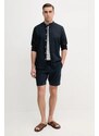 BOSS tricou din amestec de in barbati, culoarea albastru marin, modelator, 50537498