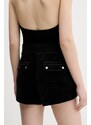 Juicy Couture pantaloni scurți de catifea EVE POCKET femei, culoarea negru, uni, medium waist, JCBHS224801