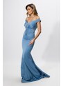 Rochie de ocazie tip sirena cu umerii goi Shyla Indigo-M