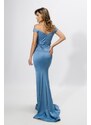 Rochie de ocazie tip sirena cu umerii goi Shyla Indigo-M