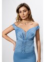 Rochie de ocazie tip sirena cu umerii goi Shyla Indigo-M