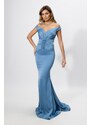 Rochie de ocazie tip sirena cu umerii goi Shyla Indigo-M