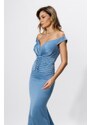 Rochie de ocazie tip sirena cu umerii goi Shyla Indigo-M