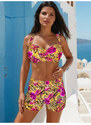 embody Costum baie dama 2 piese, marime mare, slipi tip pantaloni scurti, pink roses 22092