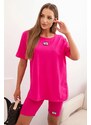 Kesi Włoski Women's cotton set with short sleeves and shorts fuchsia