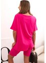 Kesi Włoski Women's cotton set with short sleeves and shorts fuchsia